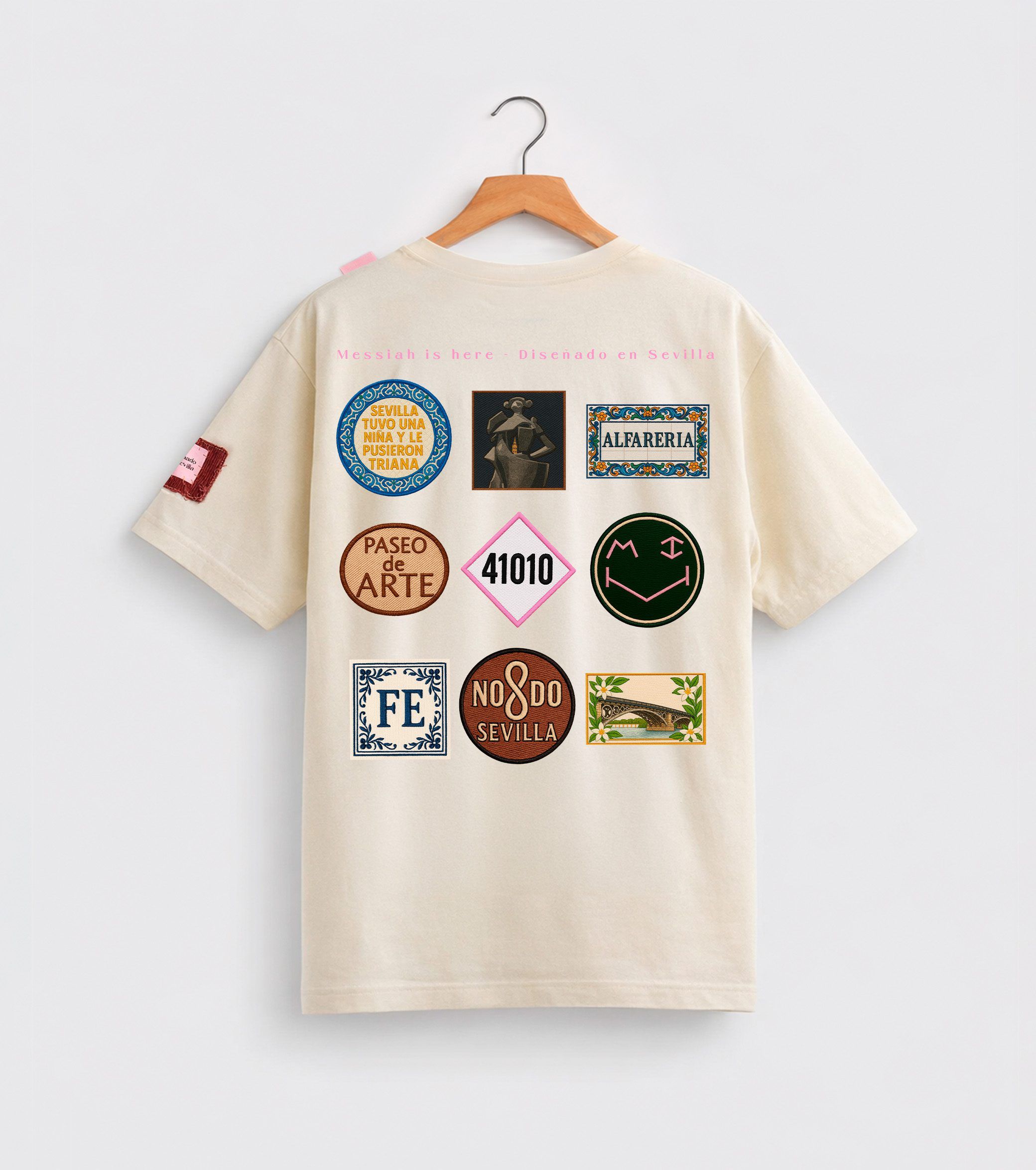 TRIANA PATCHS TEE PARCHES MESSIAH IS HERE DISEÑADO EN SEVILLA PANA 5 Camiseta Parches Triana - Imagen 1